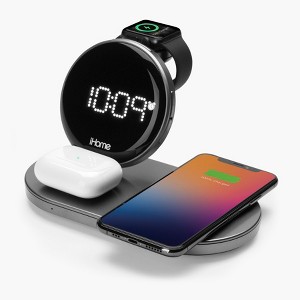 iHome Charging Station with Wireless Charger, Apple Watch Charger, AirPods Charger, USB Charging  – Black/Gray (iWW33) - 1 of 4