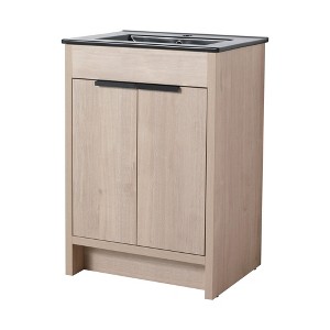 ChicFurnit Bathroom Vanity 24 Inch Freestanding Vanity with Ceramic Sink and Adjustable Storage for Bathroom, Beige, 24"*18.3"*34.3" - 1 of 4