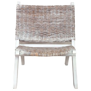 vidaXL Chair Accent Camping Chair Natural Kubu Rattan and Solid Wood Mahogany - White - 1 of 4