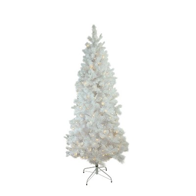  Northlight 7.5' Prelit Artificial Christmas Tree LED Flocked White Pine Slim - Warm White Lights 