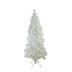 Northlight 7.5' Prelit Artificial Christmas Tree LED Flocked White Pine Slim - Warm White Lights