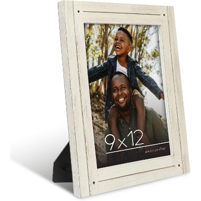 Americanflat 9x12 Rustic Picture Frame in Aspen White with Textured Wood and Polished Glass - Horizontal and Vertical Formats