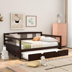 Streamdale Full Size Daybed Wood Bed with Twin Size Trundle, Espresso - 1 of 4