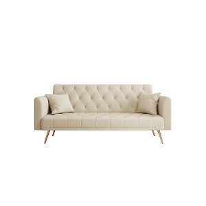 VYNXARIA 71 inch convertible love seat sofa, American retro beige velvet, suitable for small living room, bedroom, office - 1 of 4