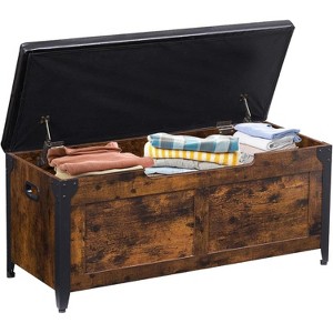 Retro Storage Bench, Wooden Chest with Safety Hinges, Entryway Ottoman, 300 lb Weight Limit, for Living Room, Bedroom, Simple Setup - 1 of 4