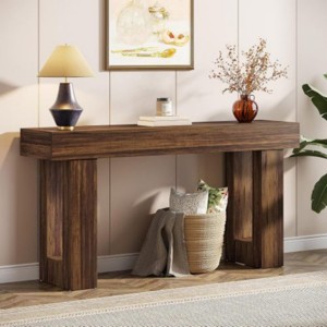 Syemin Console Tables Long Farmhouse Console Table, Rustic Brown Rectangular Accent Table, Solid Wood Grain Entryway Table, Brown, 63"*13.78"*33.46" - 1 of 4