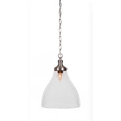 Toltec Lighting Juno 1 - Light Pendant in  Brushed Nickel with 11.75" Clear Bubble Shade