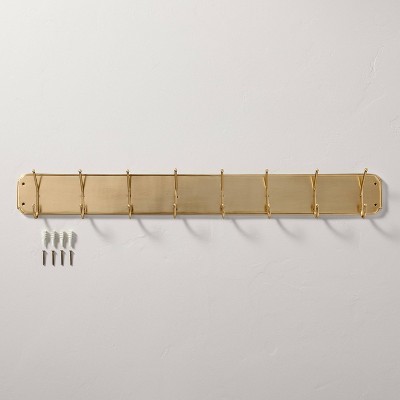 36" Lacquered Brass Metal Wall Hook Rack