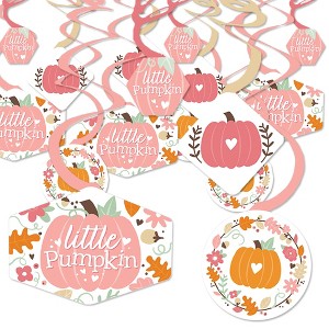 Big Dot of Happiness Girl Little Pumpkin - Fall Birthday Party or Baby Shower Hanging Decor - Party Decoration Swirls - Set of 40 - 1 of 4