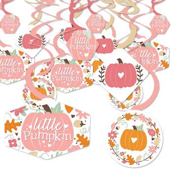 Big Dot of Happiness Girl Little Pumpkin - Fall Birthday Party or Baby Shower Hanging Decor - Party Decoration Swirls - Set of 40