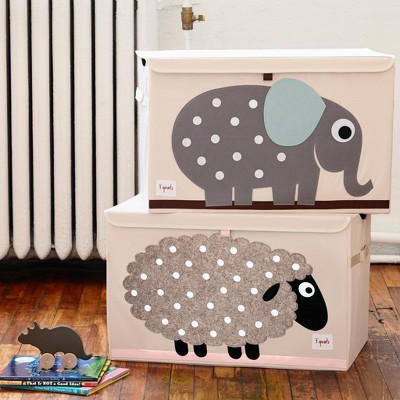 Beige Collapsible Toy Chest with Sheep Design