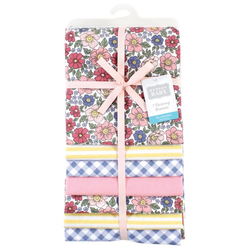 Hudson Baby Infant Girl Cotton Rich Flannel Receiving Blankets Bundle, Pink Blue Pretty Floral, One Size, 2 of 7