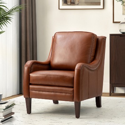 Regina 27.56" Wide Genuine Leather Armchair with Removable Cushions and English Arms  | ARTFUL LIVING DESIGN
