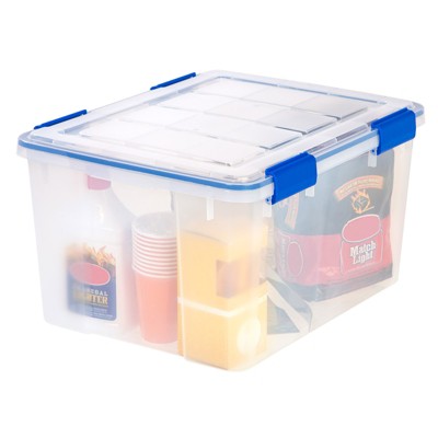 Clear and Blue 44 Quart Stackable Lidded Storage Boxes, 2 Pack