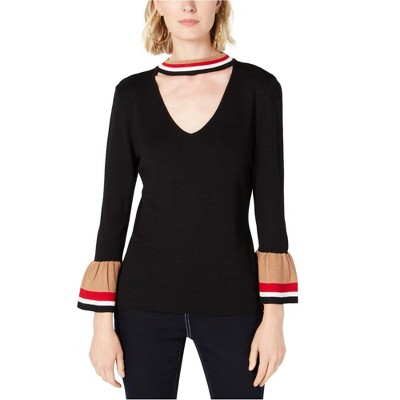 I.N.C International Concepts Womens Stripe Sleeves Pullover Sweater, Black, Medium