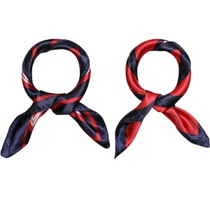 Elerevyo Women's Satin Square Neck Scarves Head Neckerchief Hair Wrap 2Pcs 19.6"x19.6" - 1 of 4