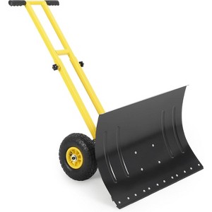 COZONY Heavy Duty Snow Shovel with Wheels, Metal Snow Pusher with Angled Blade & Adjustable Handle for Driveway, Sidewalk, Pavement & Doorway - 1 of 4
