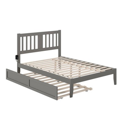 Tahoe Gray Full Wood Platform Bed with Trundle and USB Charger