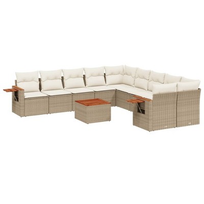 vidaXL 11 Piece Patio Sofa Set with Cushions - Beige and Cream With Table