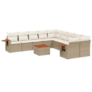 vidaXL 11 Piece Patio Sofa Set with Cushions - Beige and Cream With Table - 1 of 4