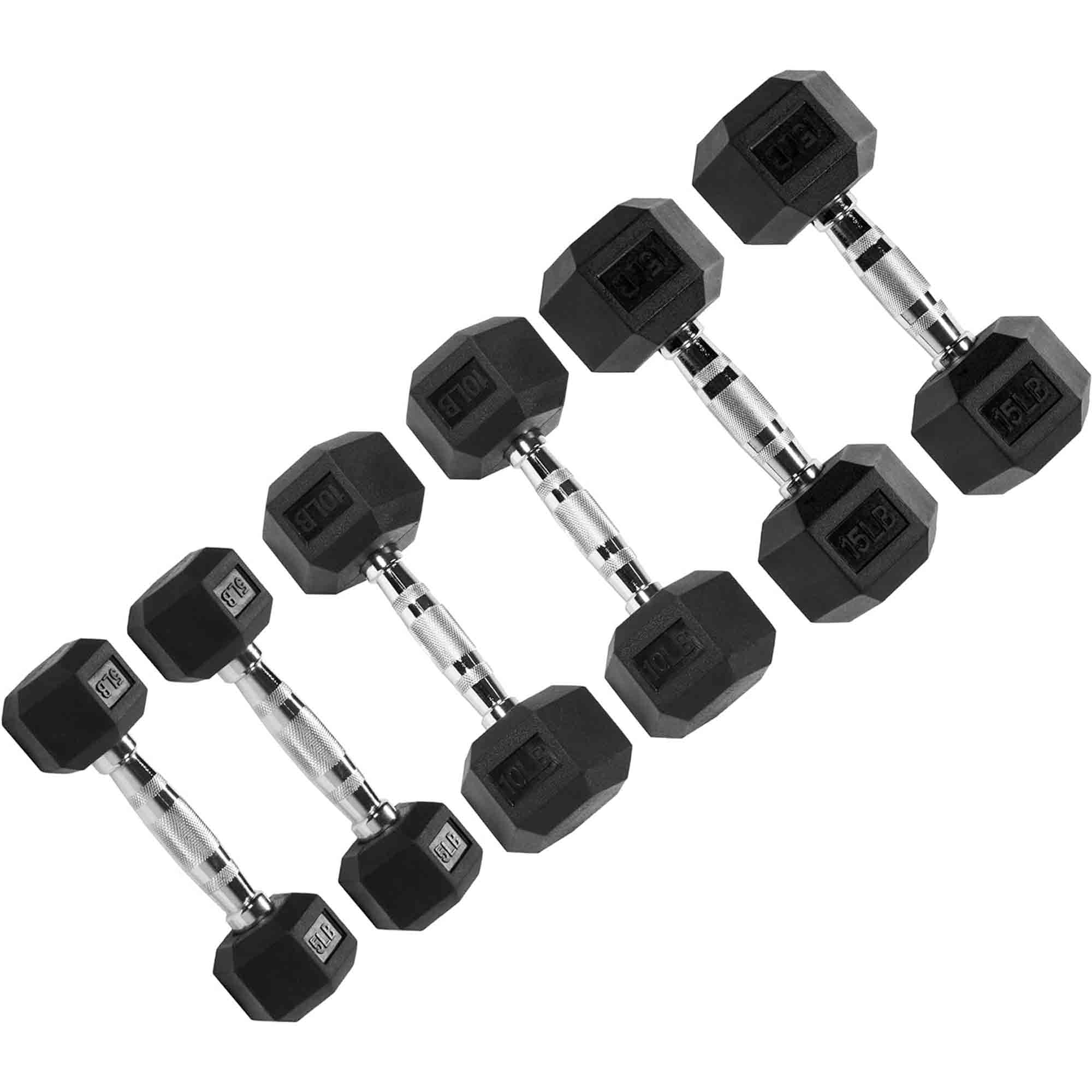 Dumbbells: Set of 5, 10, and 15 Pounds, Black