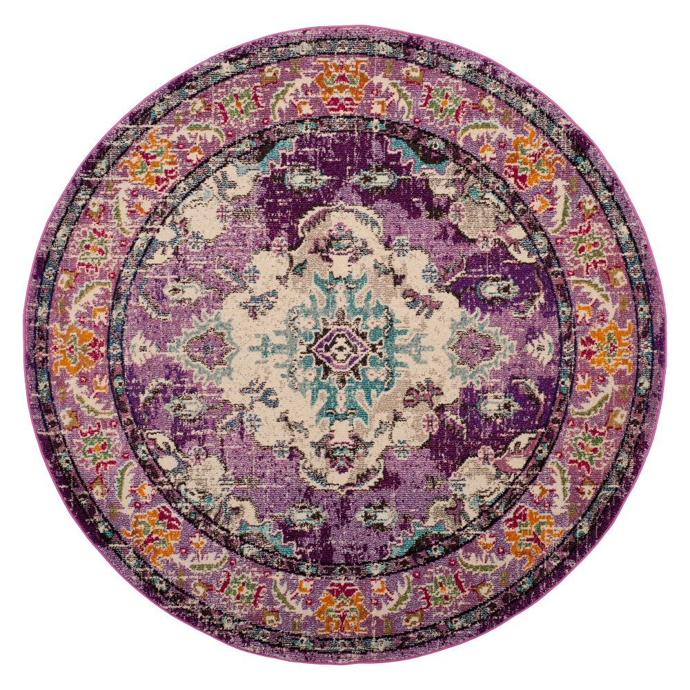 6'7in Medallion Round Area Rug Violet/Light Blue - Safavieh