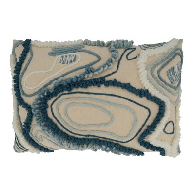 Saro Lifestyle Topography Embroidered Pillow - Down Filled, 16"x24" Oblong, Blue