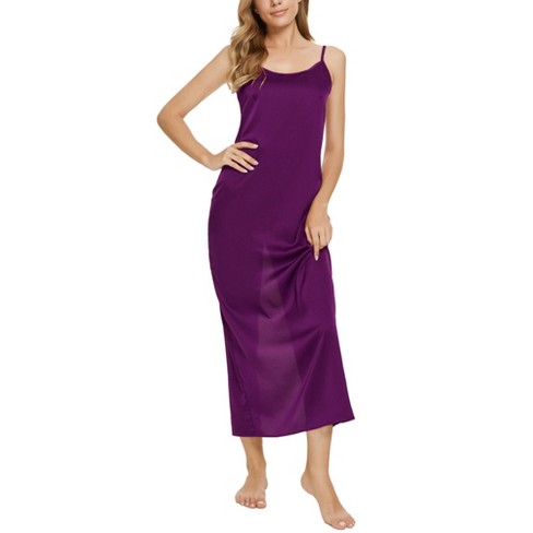 cheibear Women's Satin Pajama Silky Cami Strap Nightgown Sleep Dress Purple  Medium