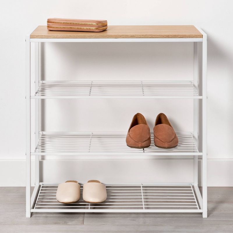 4 Tier Shoe Rack White Metal with Natural Wood - Brightroom&#8482;, 3 of 8