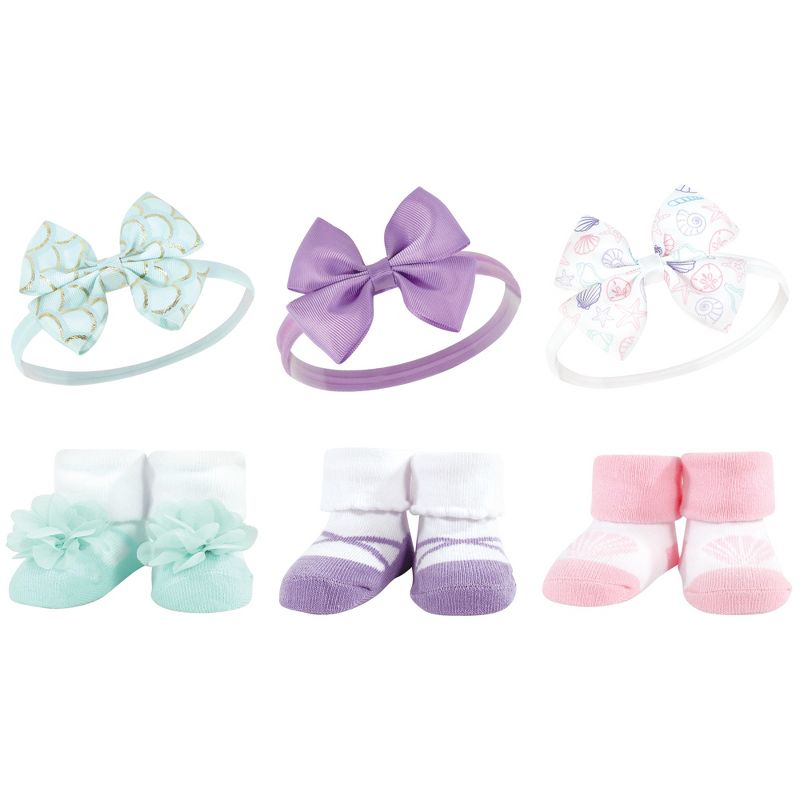 Hudson Baby Infant Girl 12Pc Headband and Socks Giftset, Mermaid, One Size, 2 of 3