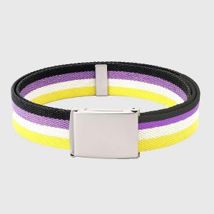 Anna-Kaci Women's Colorful Striped Canvas Belt with Silver Buckle - 1 of 4