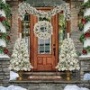 Whisen 4-Piece Pre-Lit Artificial Christmas Tree Set with Double 4FT Entryway Trees, 1.64FT Wreath, and 8.85FT Garland - Green - 2 of 4