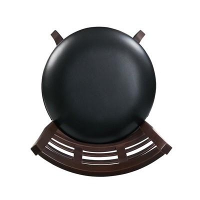 Traditional Black Leather Swivel Counter Stool with Wood Frame