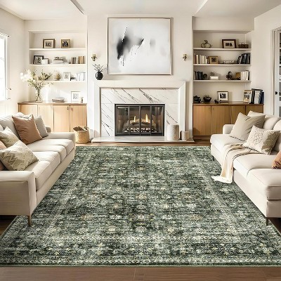 Area Rugs Large Boho Rugs Non Slip Soft Washable Rug Vintage Distressed Print Aesthetic Rug Oriental Retro Accent Carpet Dining Room Dorm