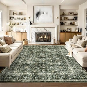 Area Rugs Large Boho Rugs Non Slip Soft Washable Rug Vintage Distressed Print Aesthetic Rug Oriental Retro Accent Carpet Dining Room Dorm - 1 of 4