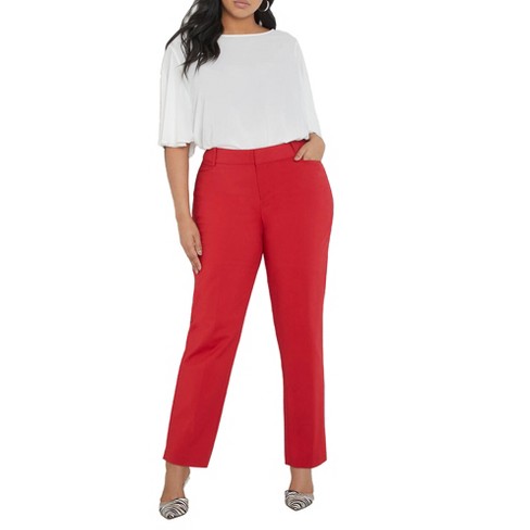 ELOQUII Women's Plus Size Tall Kady Fit Double-Weave Pant - 24, Red
