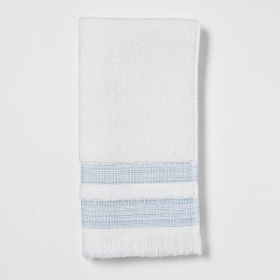 blue and white striped towels