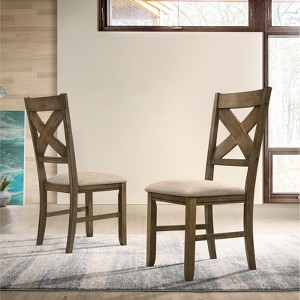 Roundhill Furniture Raven Wood Fabric Upholstered Dining Chair Set of 2 - 1 of 4