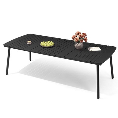 Crestlive Products Outdoor Dining Table for 4-6 People Patio Rectangle Table, Aluminum Frame with Durable Wood-Like Tabletop and Umbrella Hole