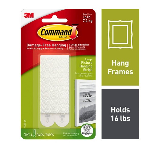 Command 4 Sets Large Sized Picture Hanging Strips White : Target