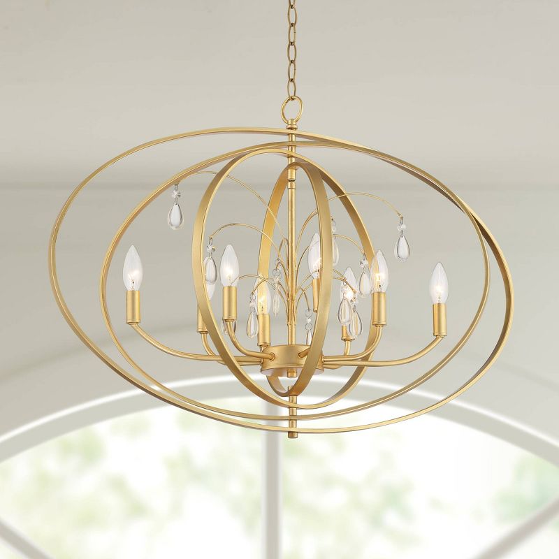 Possini Euro Design Gold Leaf Pendant Chandelier 32" Wide Modern Clear Crystal 8-Light Fixture for Dining Room House Home Foyer, 2 of 9