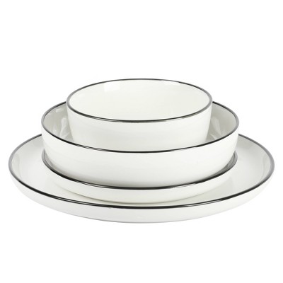 Oslo White Porcelain Dinnerware Set with Black Rim, Service for 4