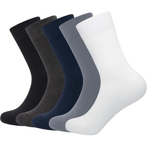 SERISIMPLE Men Bamboo Viscose Thin Ribbed Knit Silky Soft Lightweight Business Dress Crew Socks White Large 5 Pairs - 1 of 4