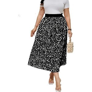 LXT- Women's Plus Size Elastic Waist Pleated Midi Skirt for Curvy Women with Pockets - 1 of 1