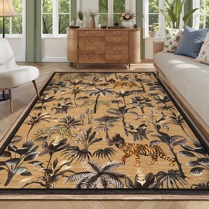 Living Room Rug, Tiger Rugs, Tropical Jungle Plant Rugs, Washable Rug for Bedroom, Non Slip Non Shedding, Low Pile Stain Resistant Carpet - 1 of 4