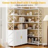 6 Tier Corner Bookshelf, Large Farmhouse Bookcase for Corner, Vintage Etagere L Shaped Bookshelf with Sturdy Metal Frame and 2 Rattan Doors Cabinet - 3 of 4