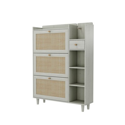 NicBex 36.6 Inch Shoe Cabinet with 3 Rattan Flip Drawers,3 Square Shelves and 1 Storage Drawer for Hallway and Entryway