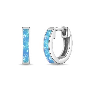 Girls' Simulated Opal Inlay Huggie Hoop Sterling Silver Earrings - In Season Jewelry - 1 of 4