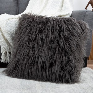 22-Inch Plush Pillow – Luxury Square Floor Pillow Insert and Shag Glam Cover Set– For Bedroom or Living Room by Lavish Home (Gray) - 1 of 4