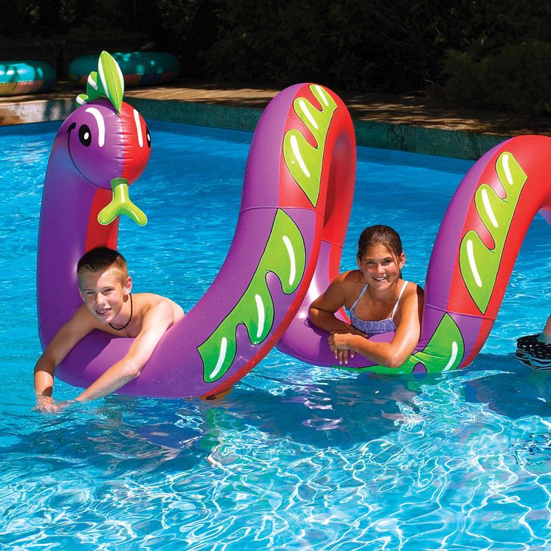 Swim Central Inflatable Purple and Green Two Headed Curly Serpent Swimming Pool Float Toy, 96-Inch, 2 of 4